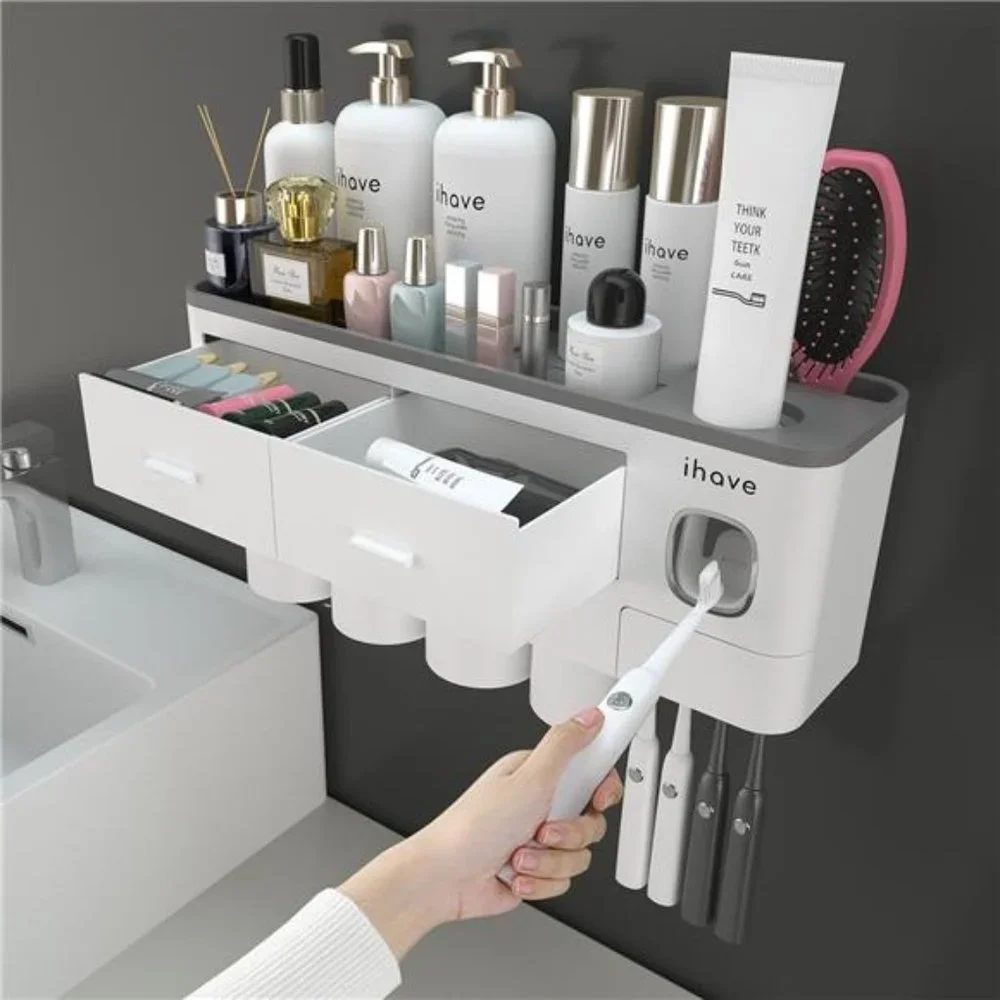 Toothbrush Holders for Bathrooms, 4 Cups Toothbrush Holder Wall Mounted